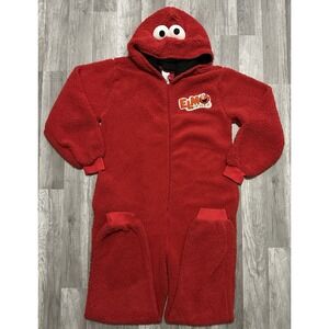 SESAME STREET Elmo Adult S/M Unionsuit  Zip-up Pajama Pockets Elmo Loves U FLAW